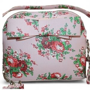 Betsey Johnson Pink Floral Chain Crossbody with Bow Detail